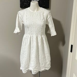 TUCKERNUCK English Factory Eyelet Dress White Side Zip Sz XS